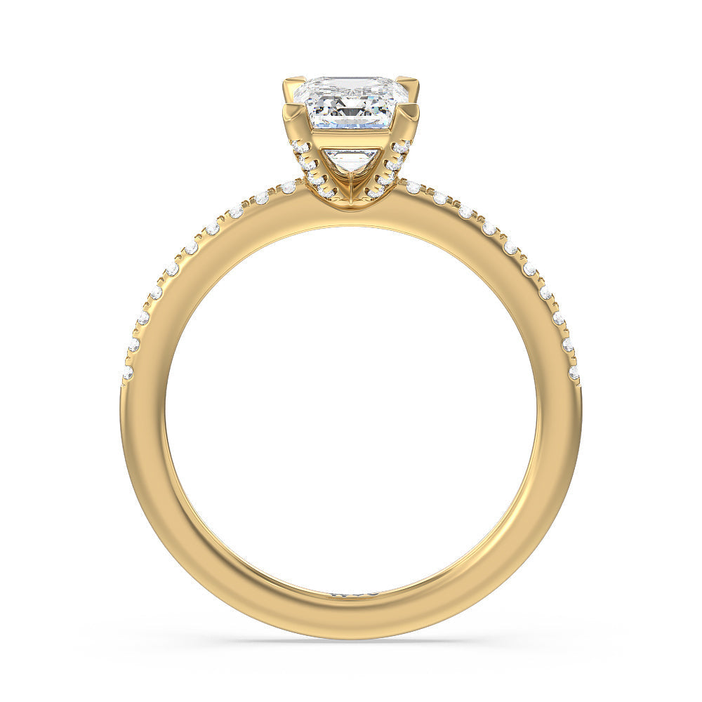 Emerald Cut Fine Line Pave Engagement Ring with Lab Grown Diamond in 14KT Yellow Gold view 2
