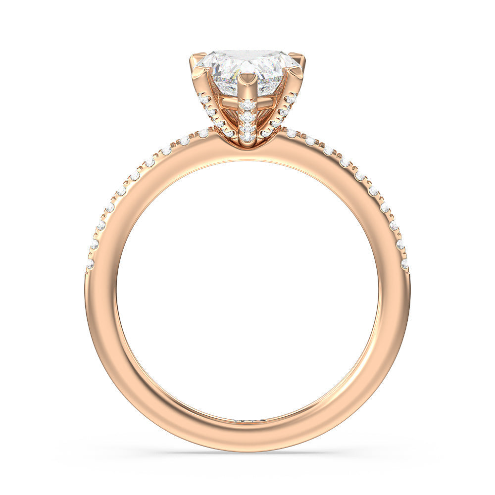 Heart Cut Fine Line Pave Engagement Ring with Lab Grown Diamond in 14KT Rose Gold view 2

