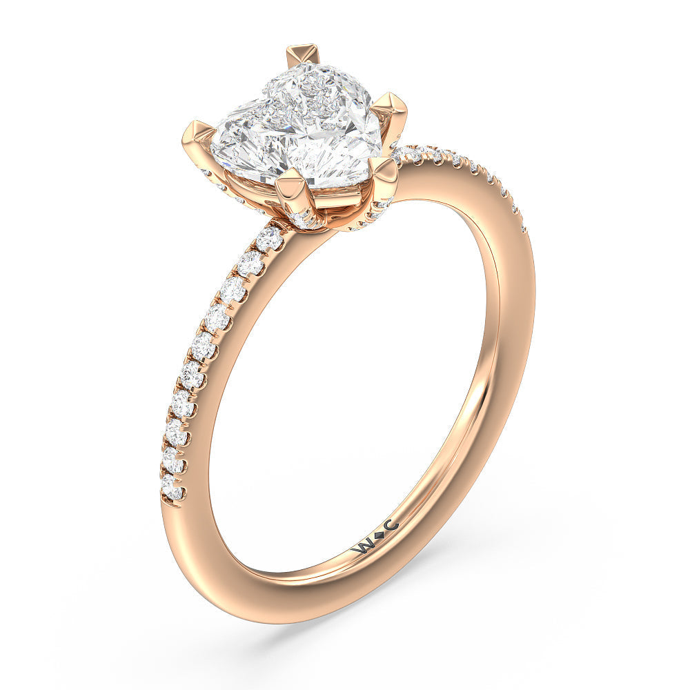 Fine Line Pave Engagement Ring with Heart Cut Diamond in 14KT Rose Gold view 3

