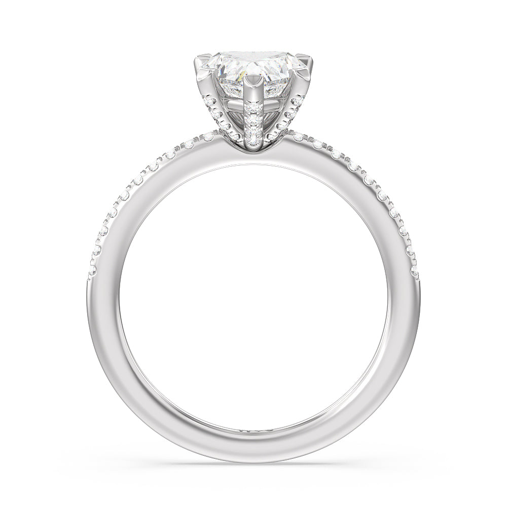 Fine Line Pave Engagement Ring with Heart Cut Diamond in 14KT Platinum view 2
