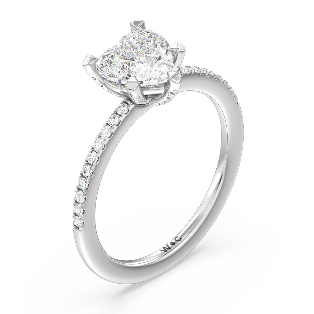 Fine Line Pave Engagement Ring with Heart Cut Diamond in 14KT Platinum view 3
