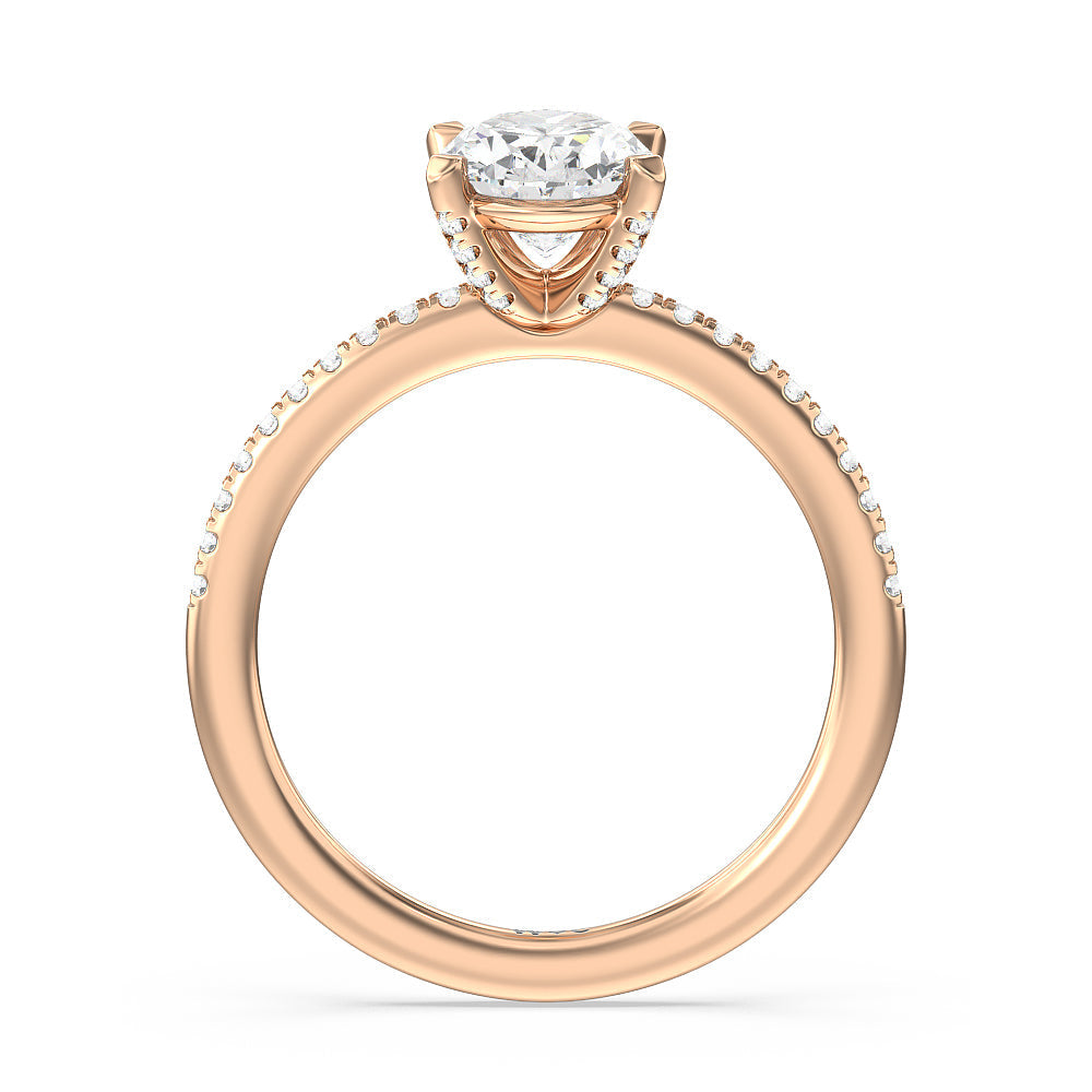 Oval Cut Fine Line Pave Engagement Ring with Lab Grown Diamond in 14KT Rose Gold view 2
