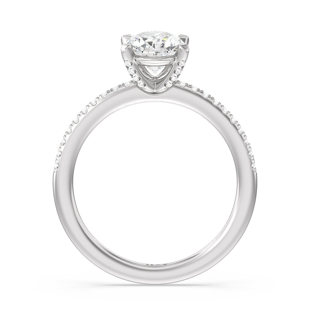 Fine Line Pave Engagement Ring with Oval Cut Diamond in 14KT Platinum view 2
