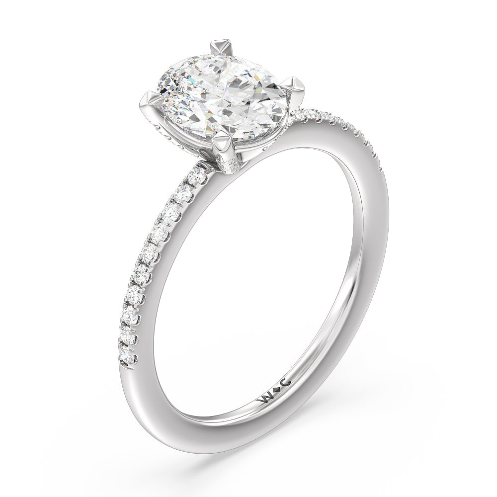 Oval Cut Fine Line Pave Engagement Ring with Lab Grown Diamond in 14KT Platinum view 3
