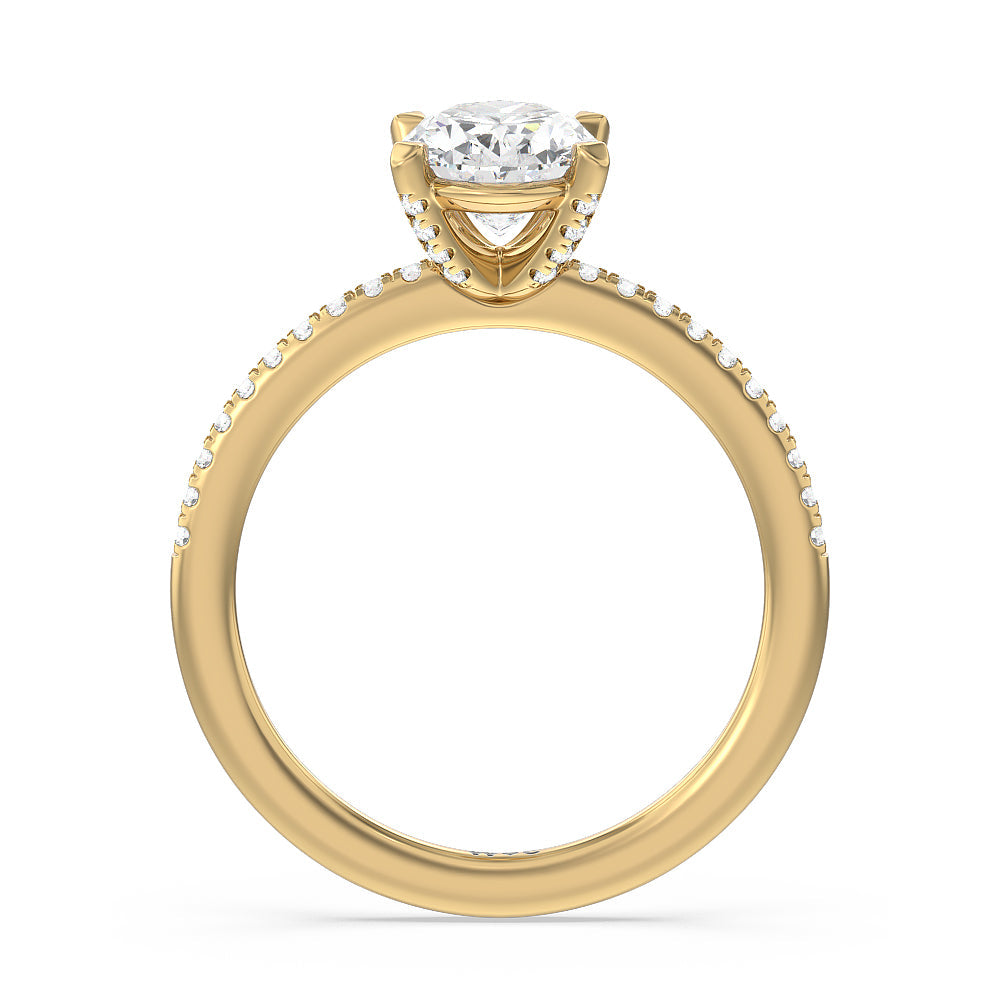 Fine Line Pave Engagement Ring with Oval Cut Diamond in 14KT Yellow Gold view 2
