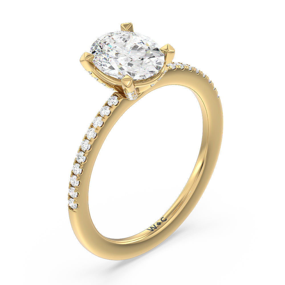 Fine Line Pave Engagement Ring with Oval Cut Diamond in 14KT Yellow Gold view 3
