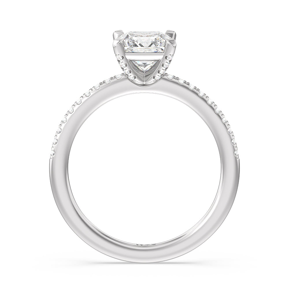 Fine Line Pave Engagement Ring with Princess Cut Diamond in 14KT Platinum view 2
