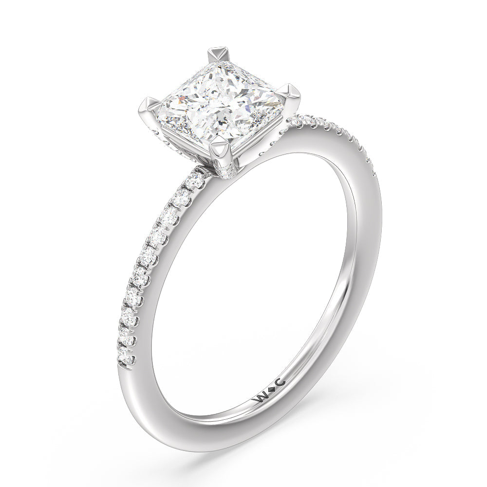 Fine Line Pave Engagement Ring with Princess Cut Diamond in 14KT Platinum view 3

