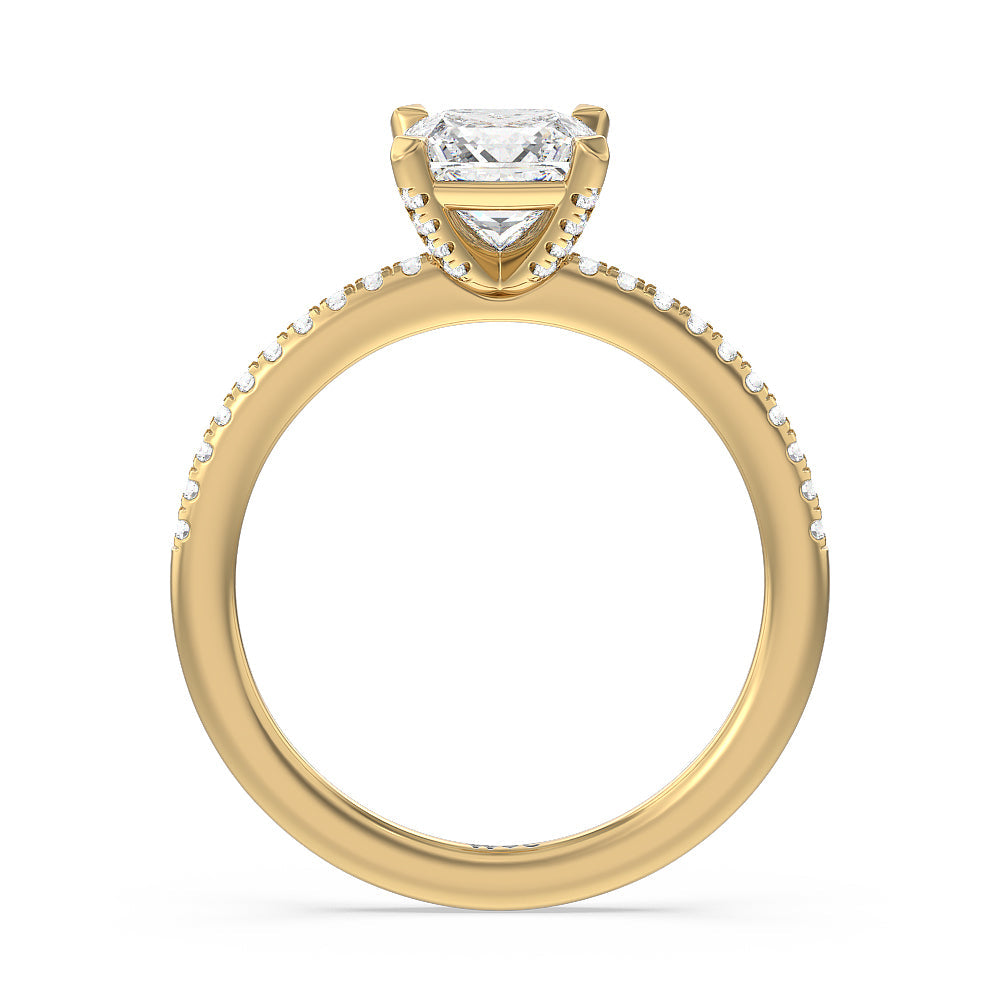 Fine Line Pave Engagement Ring with Princess Cut Diamond in 14KT Yellow Gold view 2
