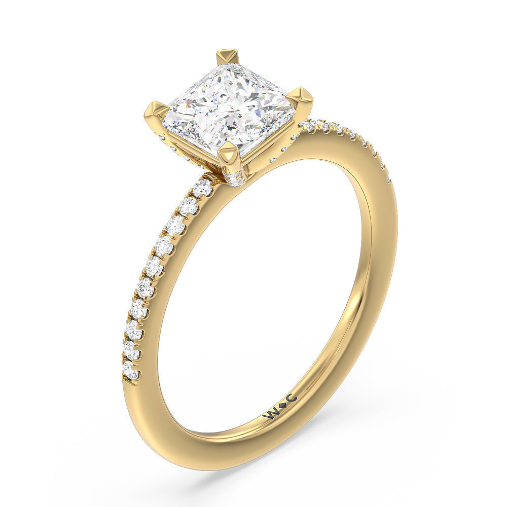 Fine Line Pave Engagement Ring with Princess Cut Diamond in 14KT Yellow Gold view 3
