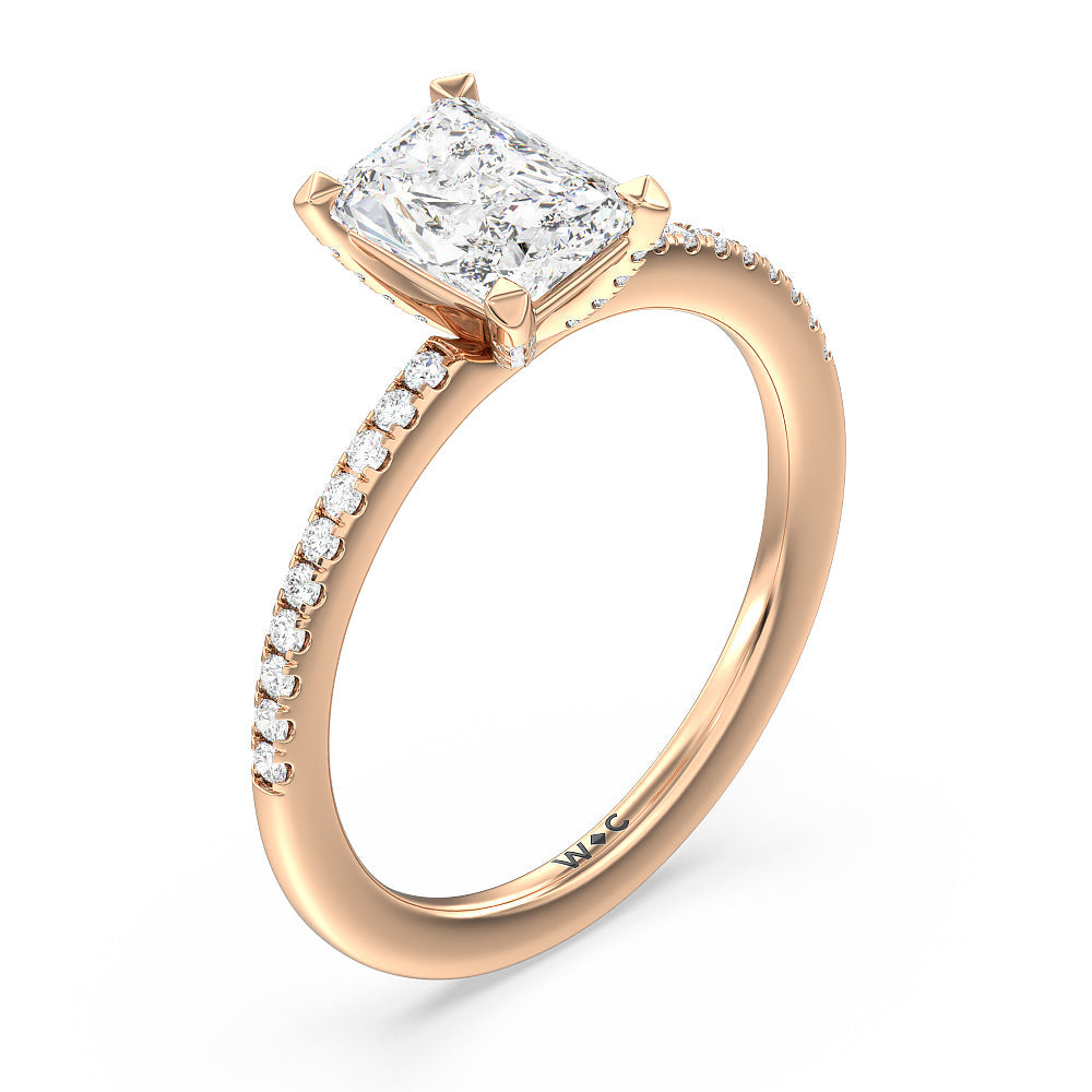 Fine Line Pave Engagement Ring with Radiant Cut Diamond in 14KT Rose Gold view 3
