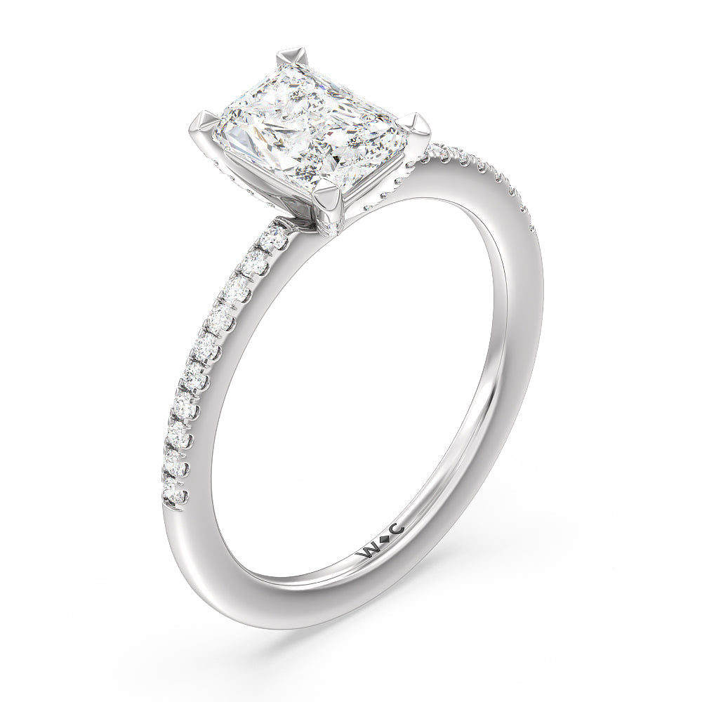 Fine Line Pave Engagement Ring with Radiant Cut Diamond in 14KT Platinum view 3
