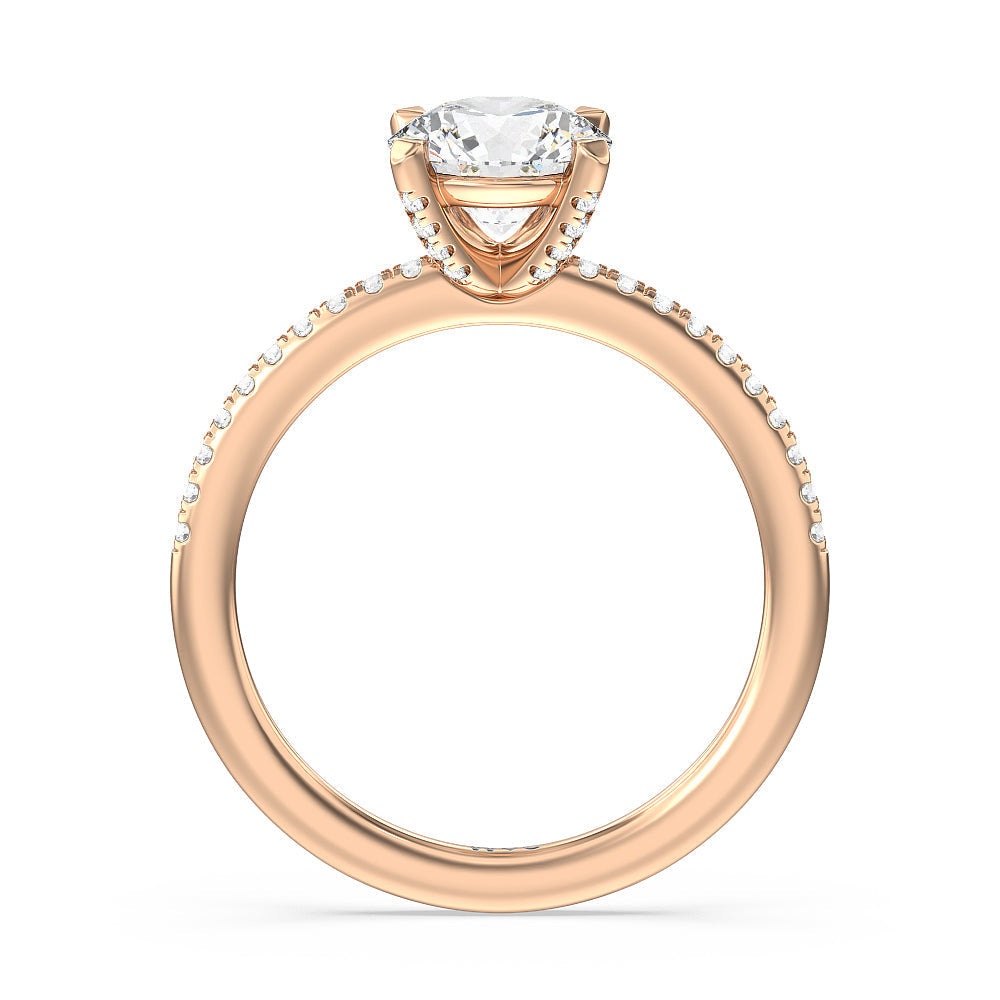Fine Line Pave Engagement Ring with Round Cut Diamond in 14KT Rose Gold view 2

