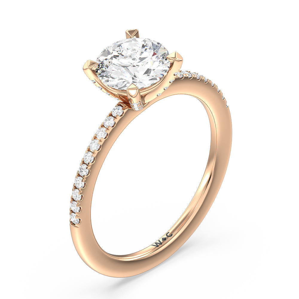 Fine Line Pave Engagement Ring with Round Cut Diamond in 14KT Rose Gold view 3
