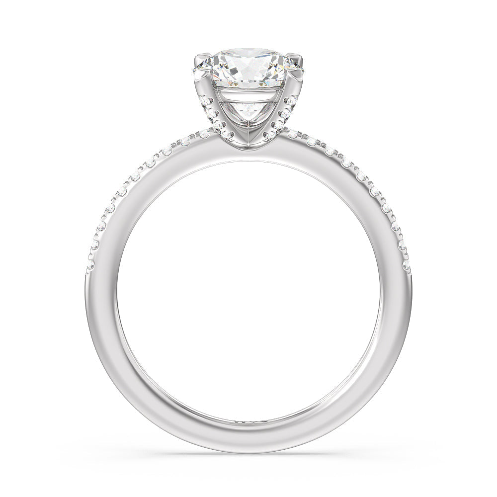 Fine Line Pave Engagement Ring with Round Cut Diamond in 14KT Platinum view 2
