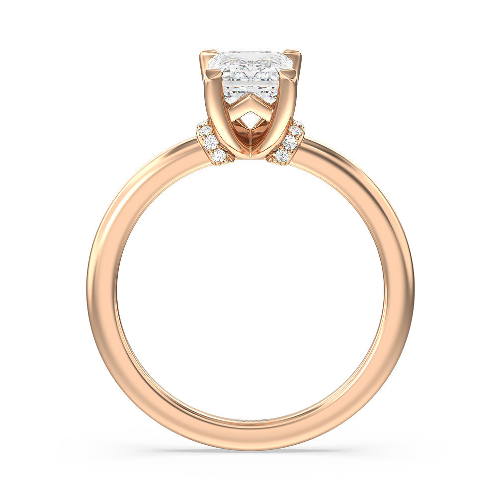 Emerald Cut Diamond Collar Fine Line Engagement Ring with Lab Grown Diamond in 14KT Rose Gold view 2
