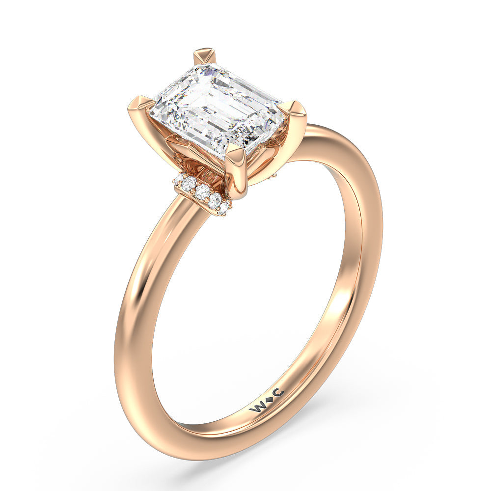 Emerald Cut Diamond Collar Fine Line Engagement Ring with Lab Grown Diamond in 14KT Rose Gold view 3
