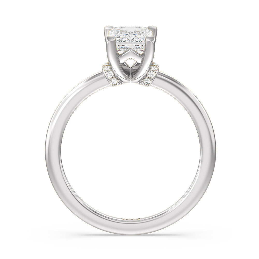 Emerald Cut Diamond Collar Fine Line Engagement Ring with Lab Grown Diamond in 14KT Platinum view 2
