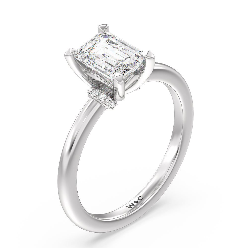 Emerald Cut Diamond Collar Fine Line Engagement Ring with Lab Grown Diamond in 14KT Platinum view 3
