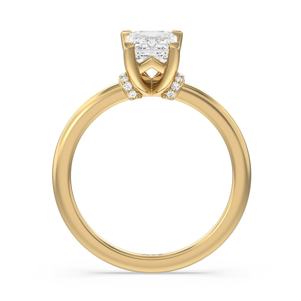 Emerald Cut Diamond Collar Fine Line Engagement Ring with Lab Grown Diamond in 14KT Yellow Gold view 2
