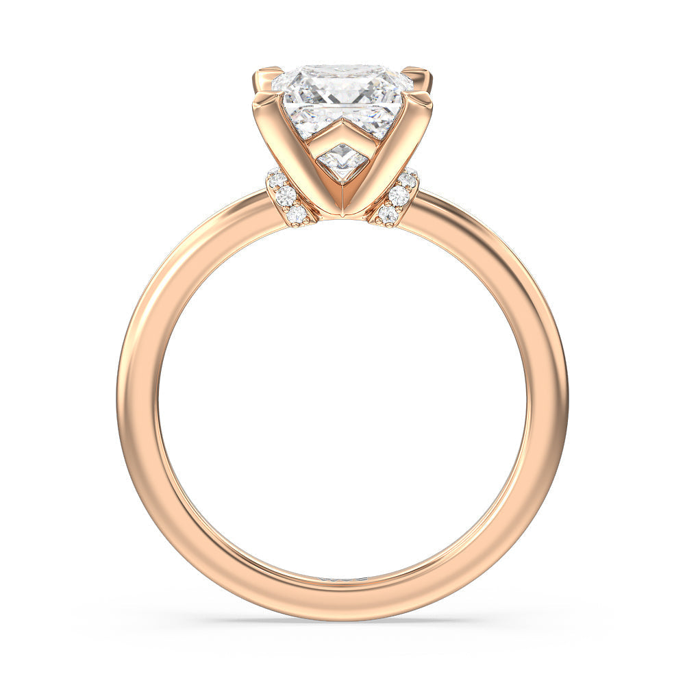 Princess Cut Diamond Collar Fine Line Engagement Ring with Lab Grown Diamond in 14KT Rose Gold view 2
