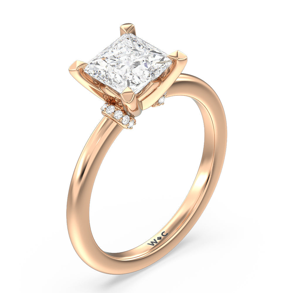 Princess Cut Diamond Collar Fine Line Engagement Ring with Lab Grown Diamond in 14KT Rose Gold view 3
