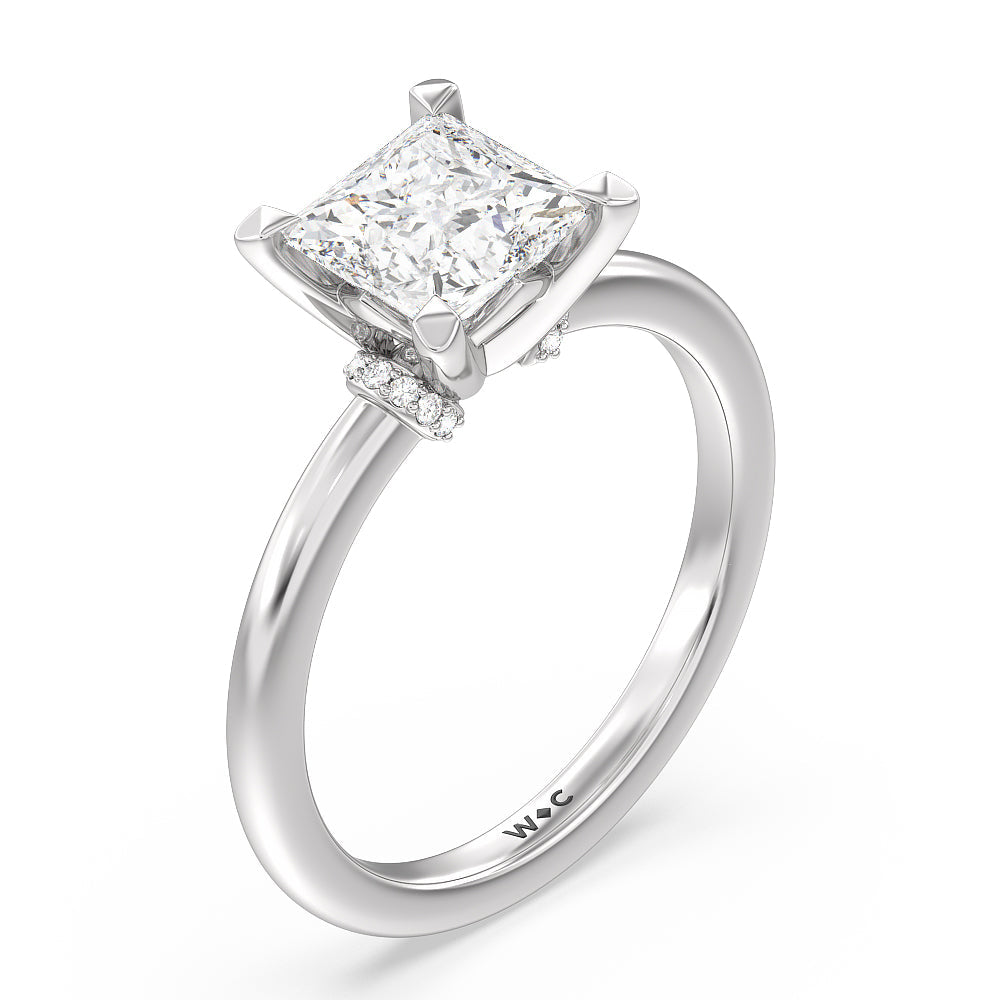 Princess Cut Diamond Collar Fine Line Engagement Ring with Lab Grown Diamond in 14KT Platinum view 3
