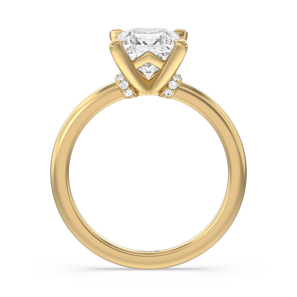 Princess Cut Diamond Collar Fine Line Engagement Ring with Lab Grown Diamond in 14KT Yellow Gold view 2
