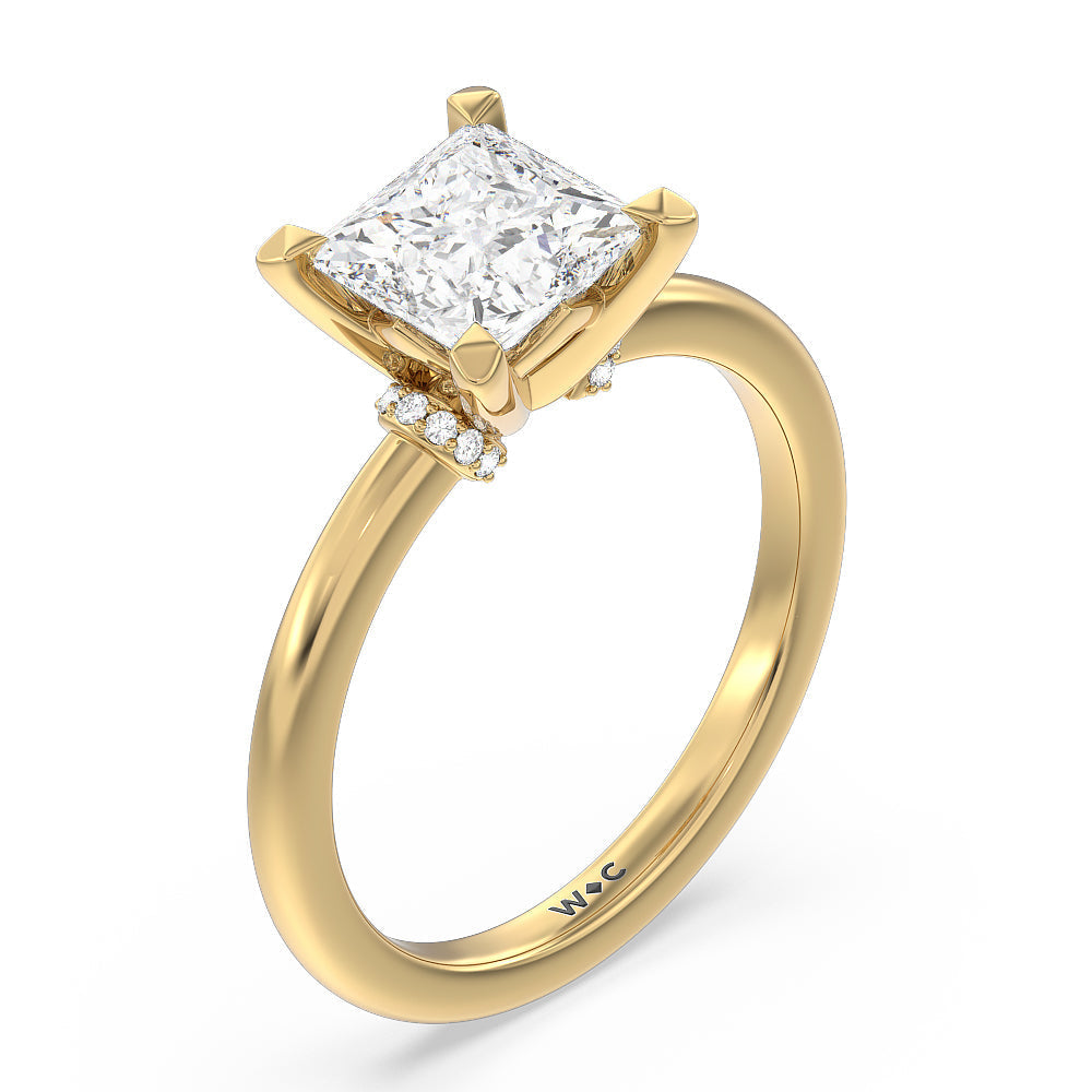 Princess Cut Diamond Collar Fine Line Engagement Ring with Lab Grown Diamond in 14KT Yellow Gold view 3
