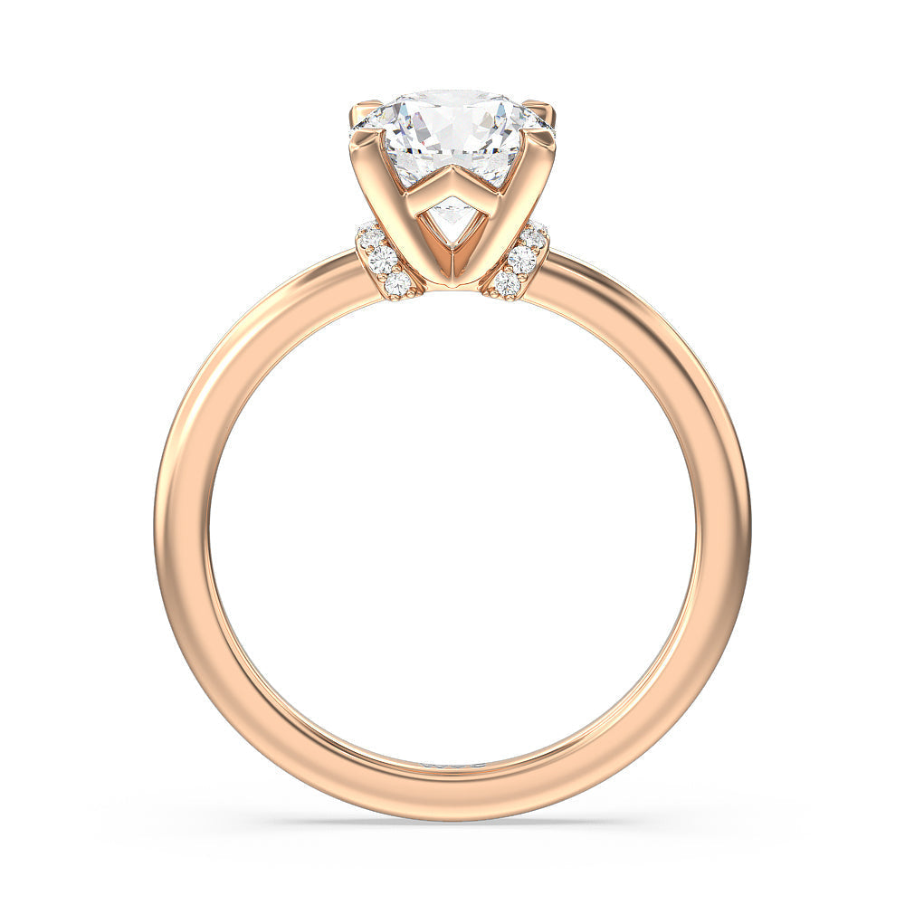 Round Cut Diamond Collar Fine Line Engagement Ring with Lab Grown Diamond in 14KT Rose Gold view 2
