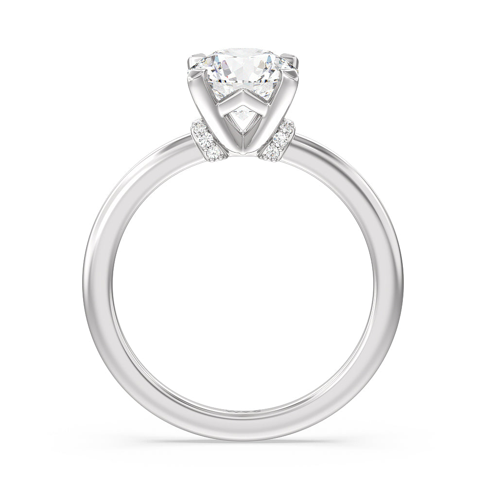Round Cut Diamond Collar Fine Line Engagement Ring with Lab Grown Diamond in 14KT Platinum view 2
