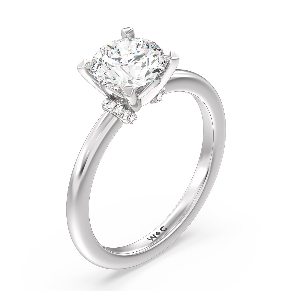 Round Cut Diamond Collar Fine Line Engagement Ring with Lab Grown Diamond in 14KT Platinum view 3
