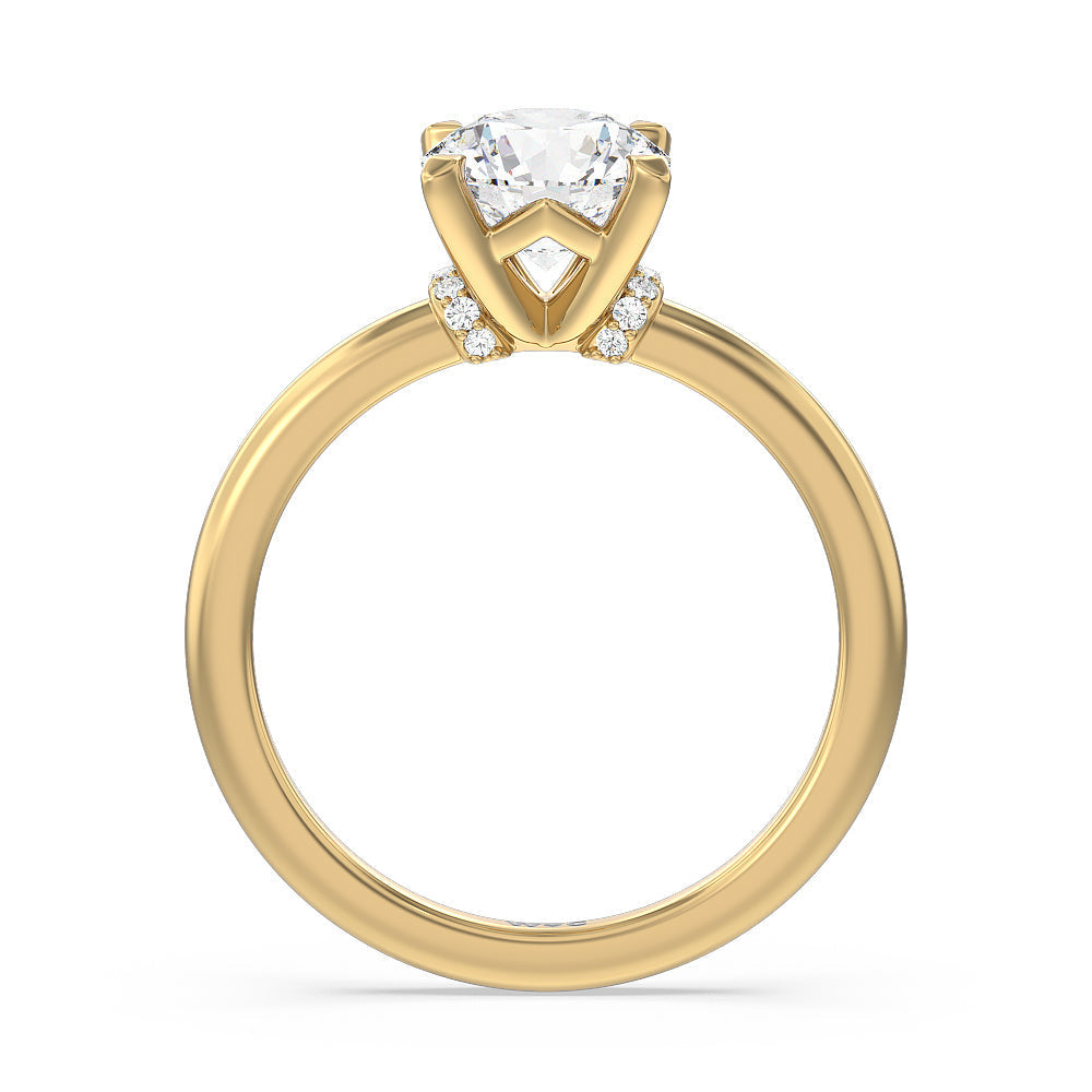 Round Cut Diamond Collar Fine Line Engagement Ring with Lab Grown Diamond in 14KT Yellow Gold view 2
