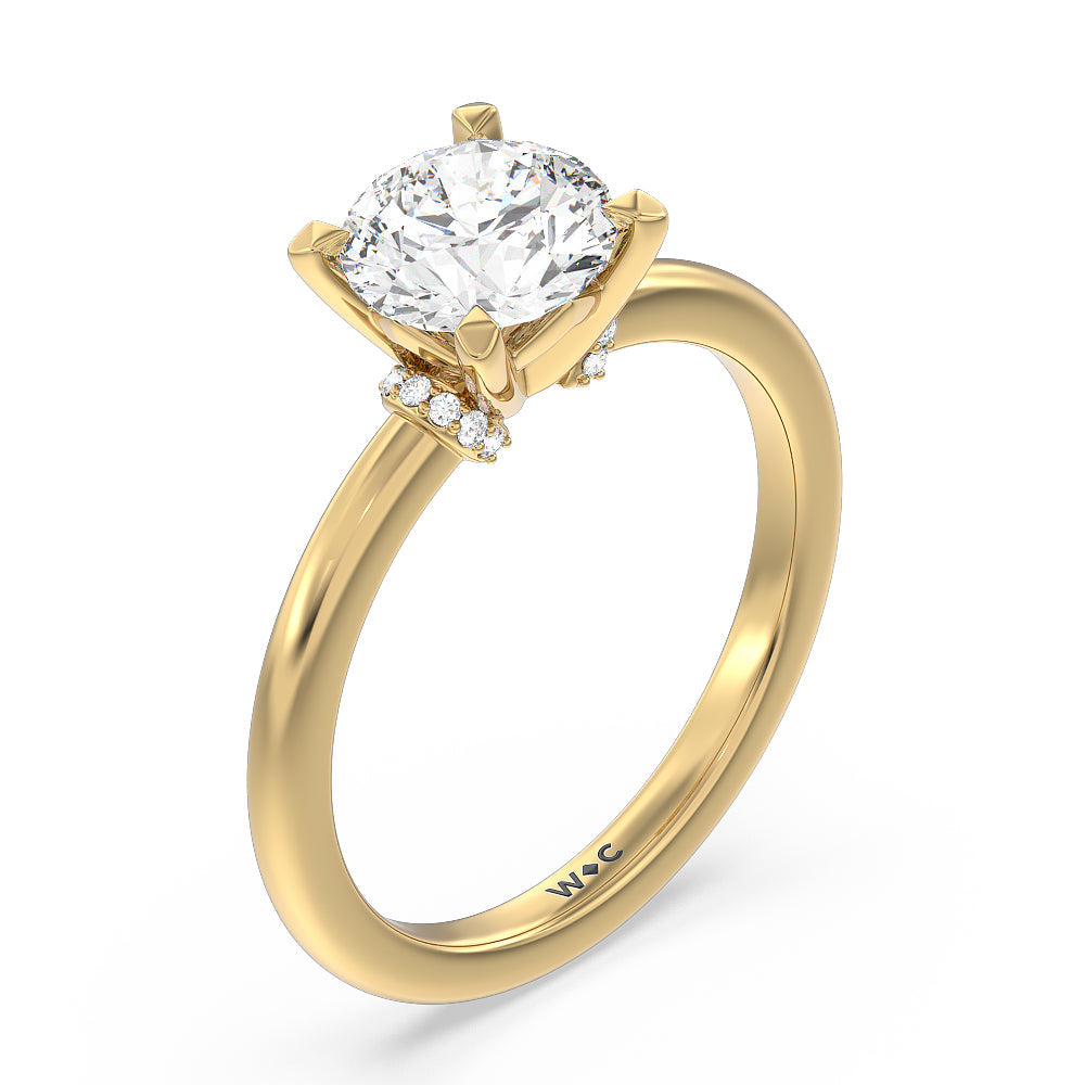 Round Cut Diamond Collar Fine Line Engagement Ring with Lab Grown Diamond in 14KT Yellow Gold view 3
