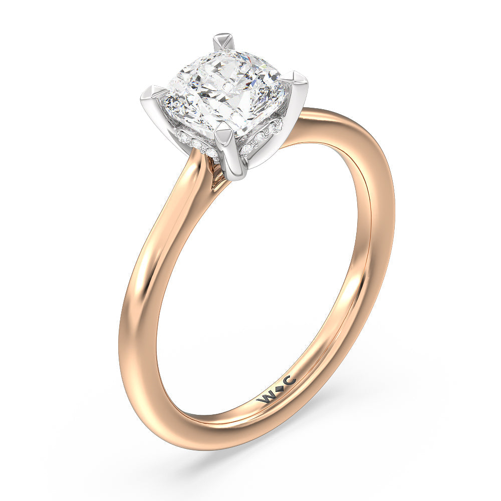 Cushion Cut Fine Line Cathedral Solitaire Engagement Ring with Lab Grown Diamond in 14KT White & Rose Gold view 3
