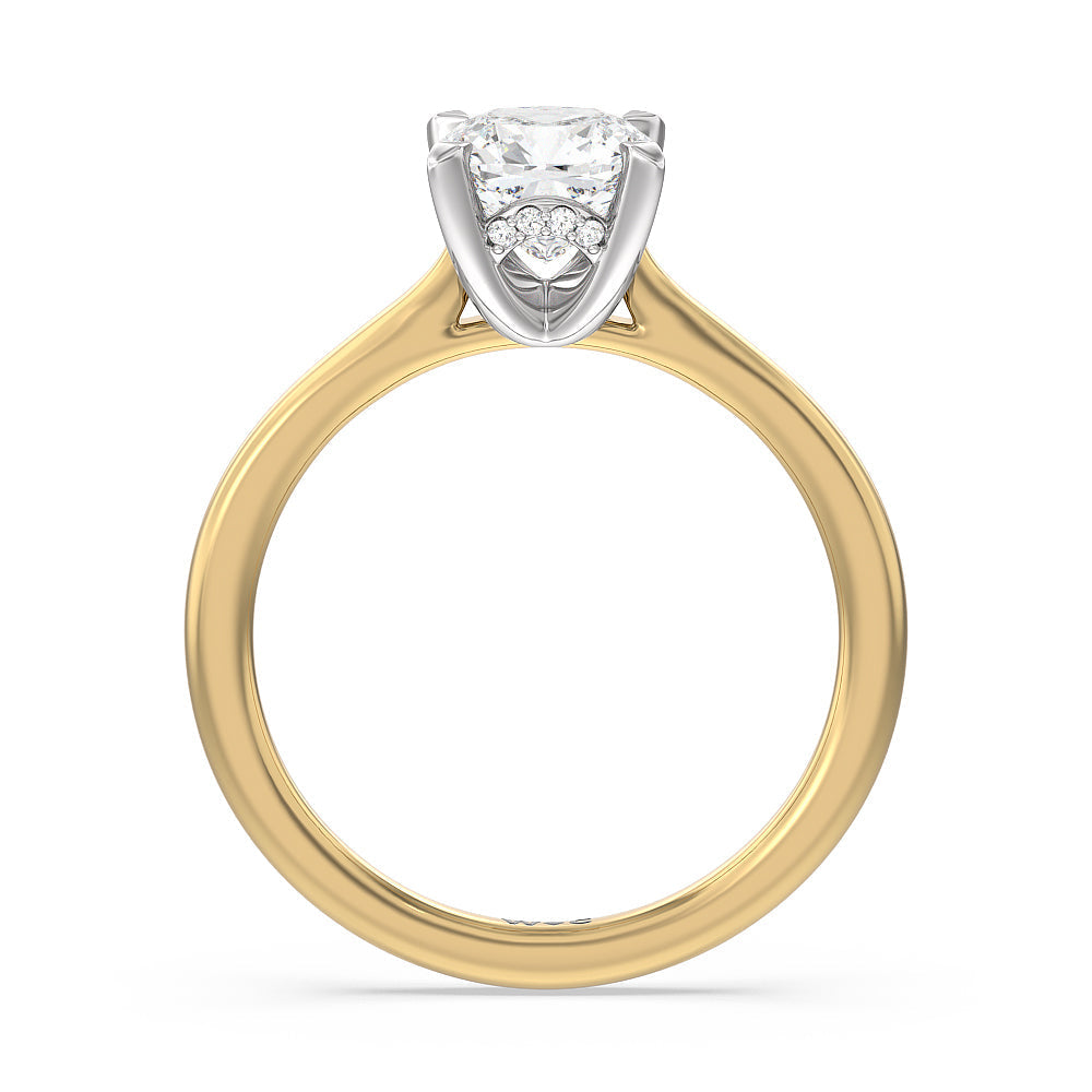Cushion Cut Fine Line Cathedral Solitaire Engagement Ring with Lab Grown Diamond in 14KT White & Yellow Gold view 2
