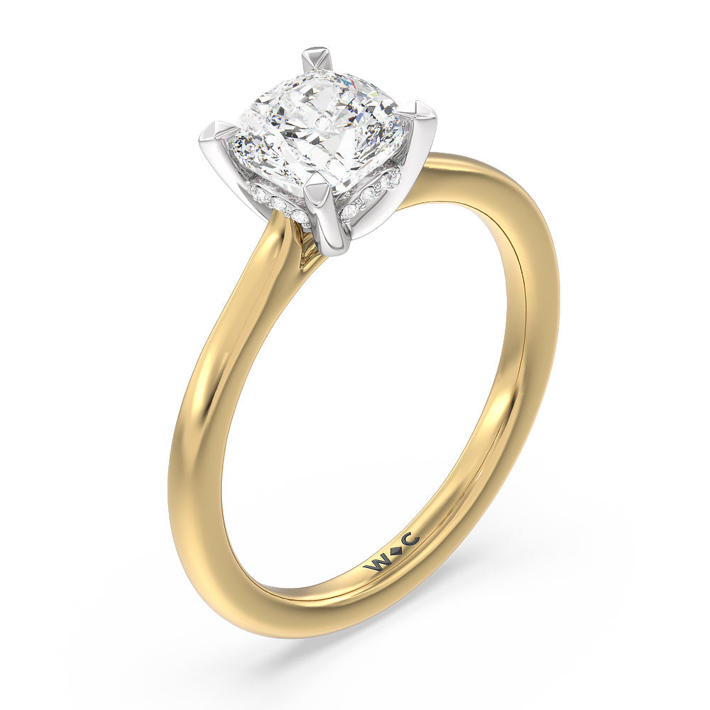 Cushion Cut Fine Line Cathedral Solitaire Engagement Ring with Lab Grown Diamond in 14KT White & Yellow Gold view 3
