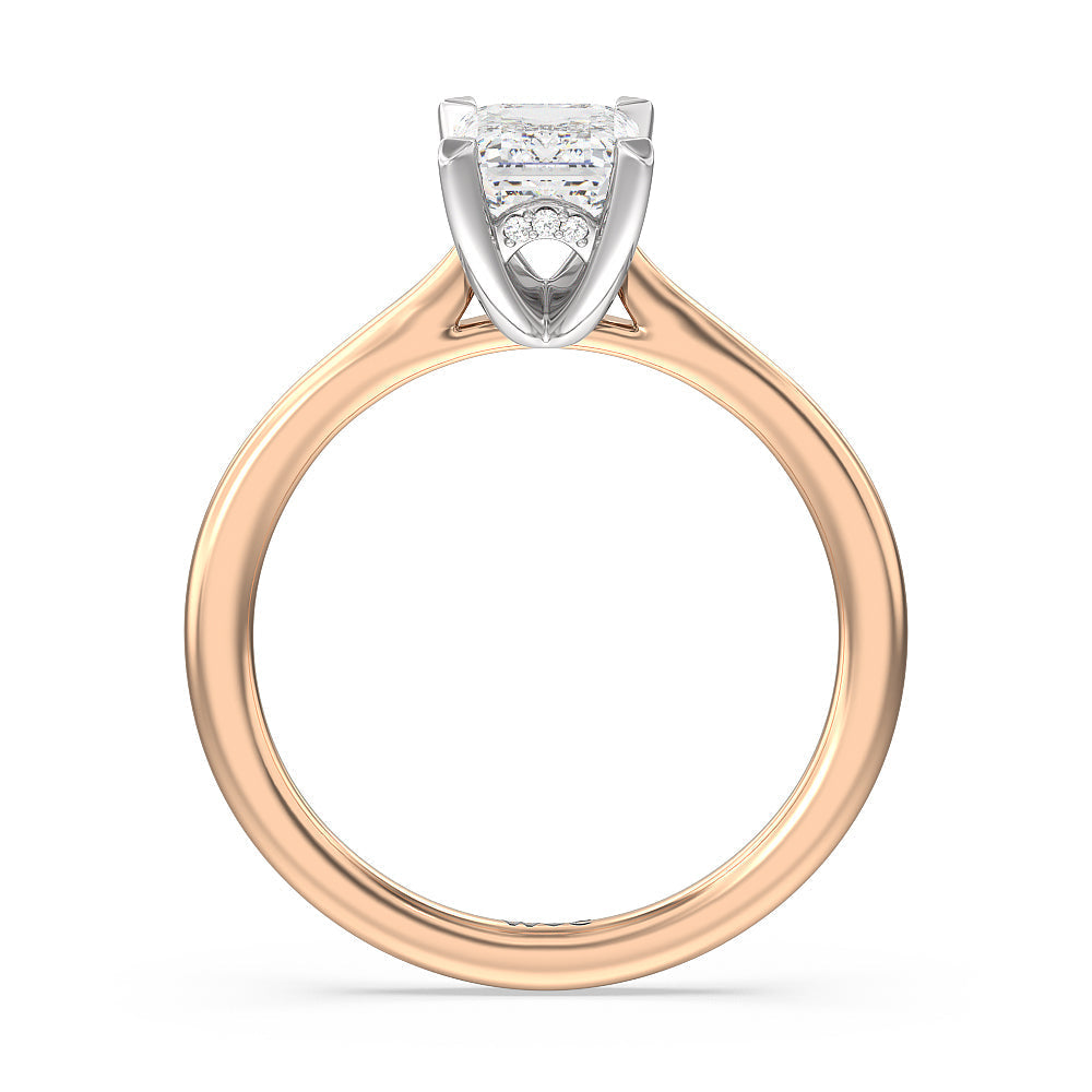Emerald Cut Fine Line Cathedral Solitaire Engagement Ring with Lab Grown Diamond in 14KT White & Rose Gold view 2
