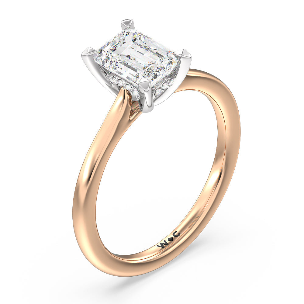 Emerald Cut Fine Line Cathedral Solitaire Engagement Ring with Lab Grown Diamond in 14KT White & Rose Gold view 3

