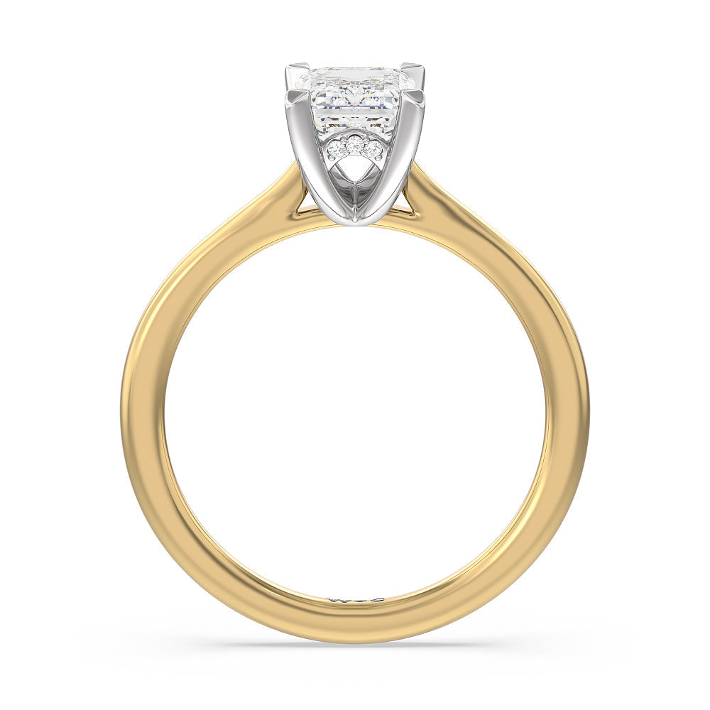 Emerald Cut Fine Line Cathedral Solitaire Engagement Ring with Lab Grown Diamond in 14KT White & Yellow Gold view 2
