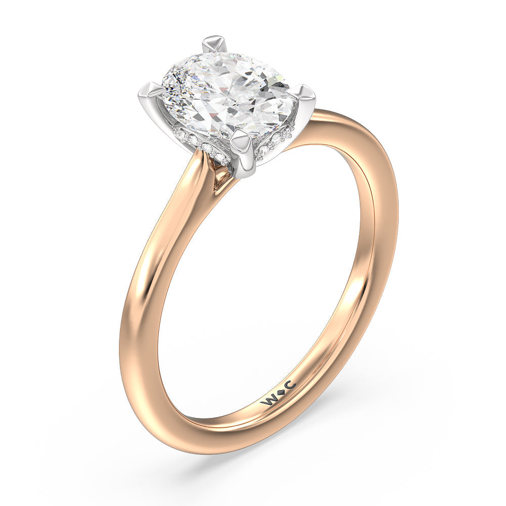 Oval Cut Fine Line Cathedral Solitaire Engagement Ring with Lab Grown Diamond in 14KT White & Rose Gold view 3
