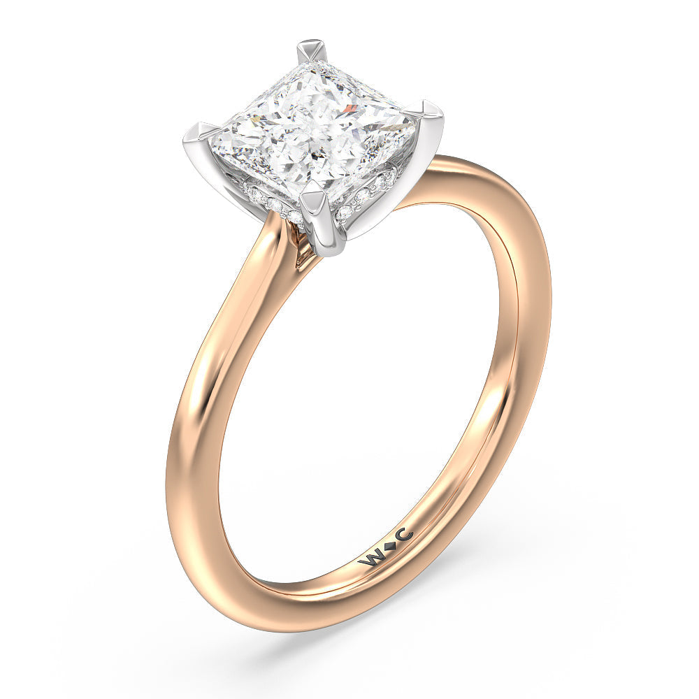 Princess Cut Fine Line Cathedral Solitaire Engagement Ring with Lab Grown Diamond in 14KT White & Rose Gold view 3
