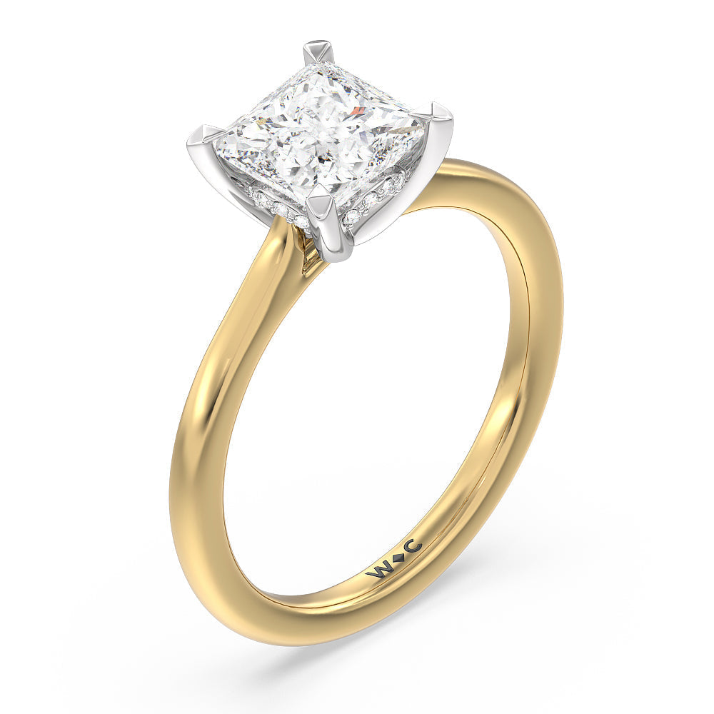 Princess Cut Fine Line Cathedral Solitaire Engagement Ring with Lab Grown Diamond in 14KT White & Yellow Gold view 3
