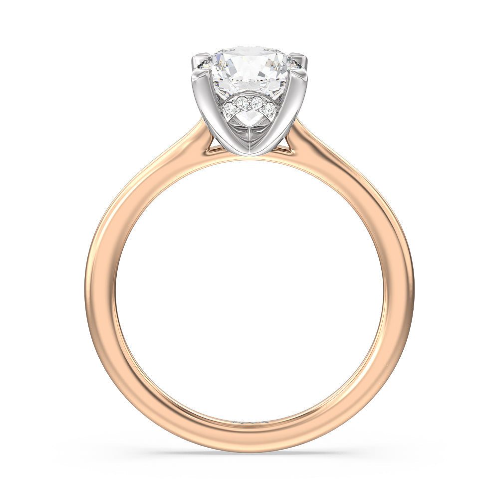 Round Cut Fine Line Cathedral Solitaire Engagement Ring with Lab Grown Diamond in 14KT White & Rose Gold view 2
