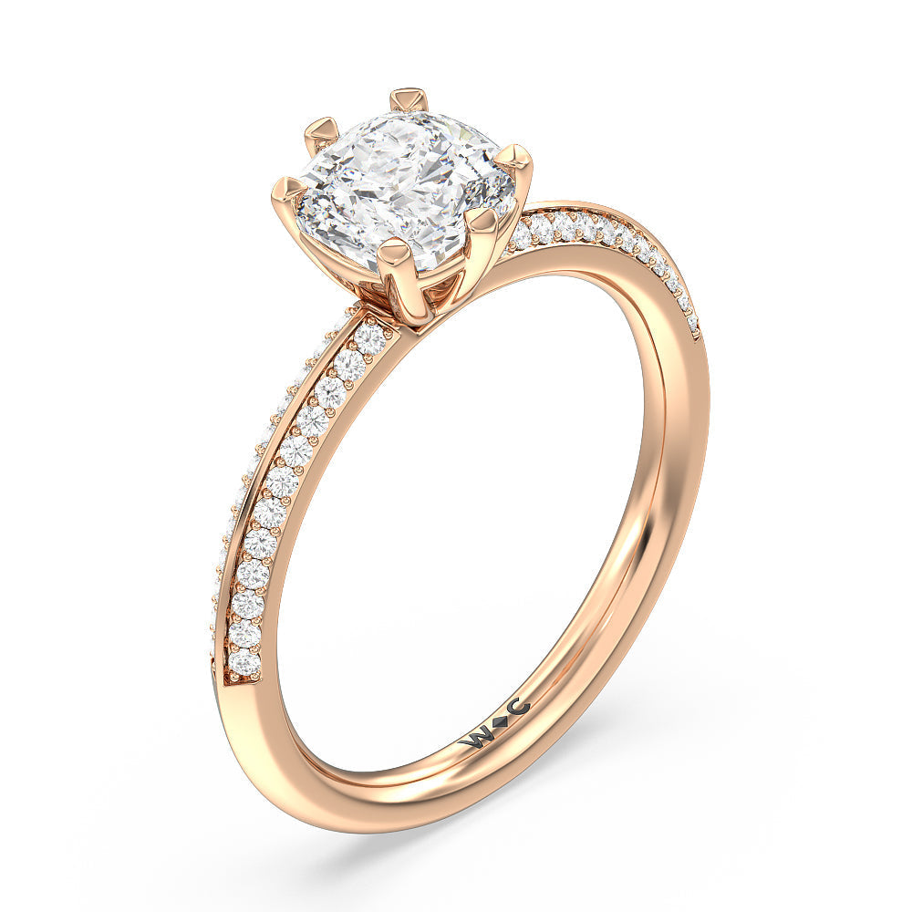 Cushion Cut Fine Line 6 Claw Knife Edge Engagement Ring with Lab Grown Diamond in 14KT Rose Gold view 3
