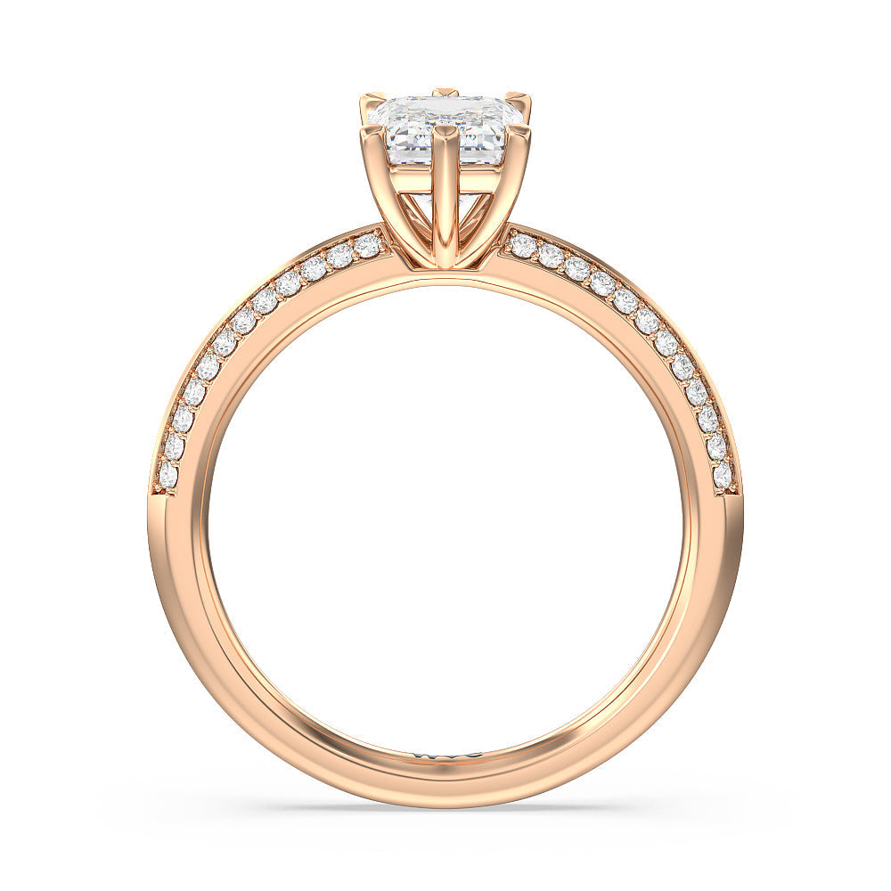 Emerald Cut Fine Line 6 Claw Knife Edge Engagement Ring with Lab Grown Diamond in 14KT Rose Gold view 2

