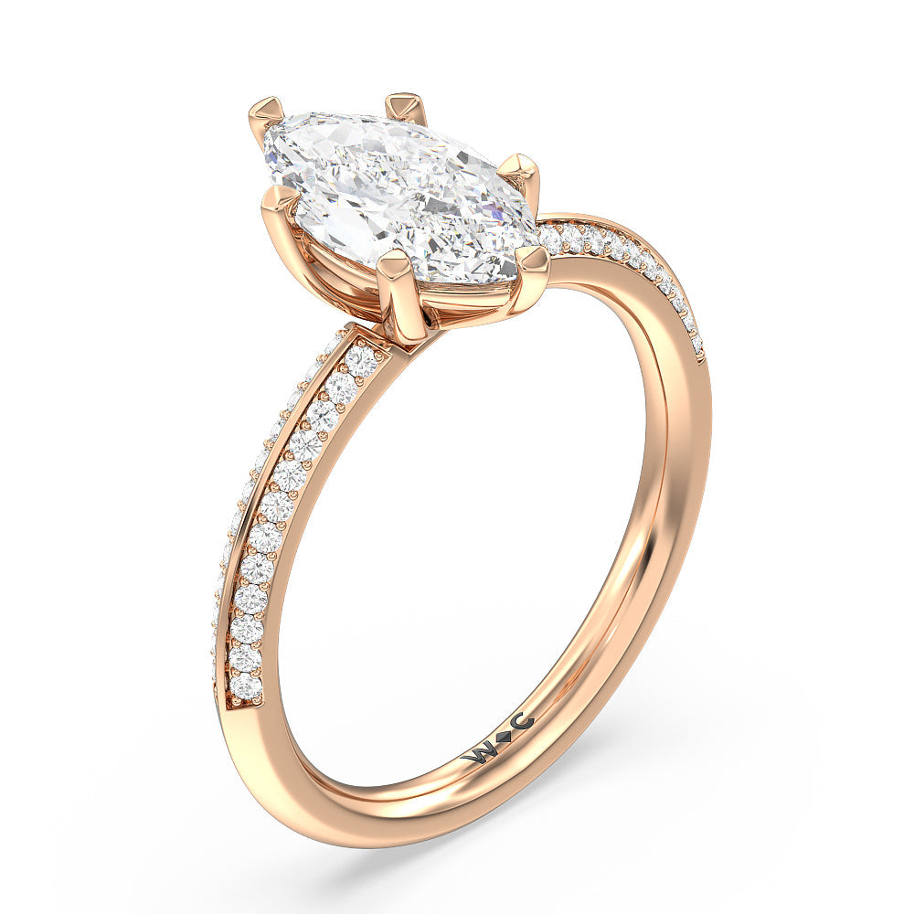 Marquise Cut Fine Line 6 Claw Knife Edge Engagement Ring with Lab Grown Diamond in 14KT Rose Gold view 3
