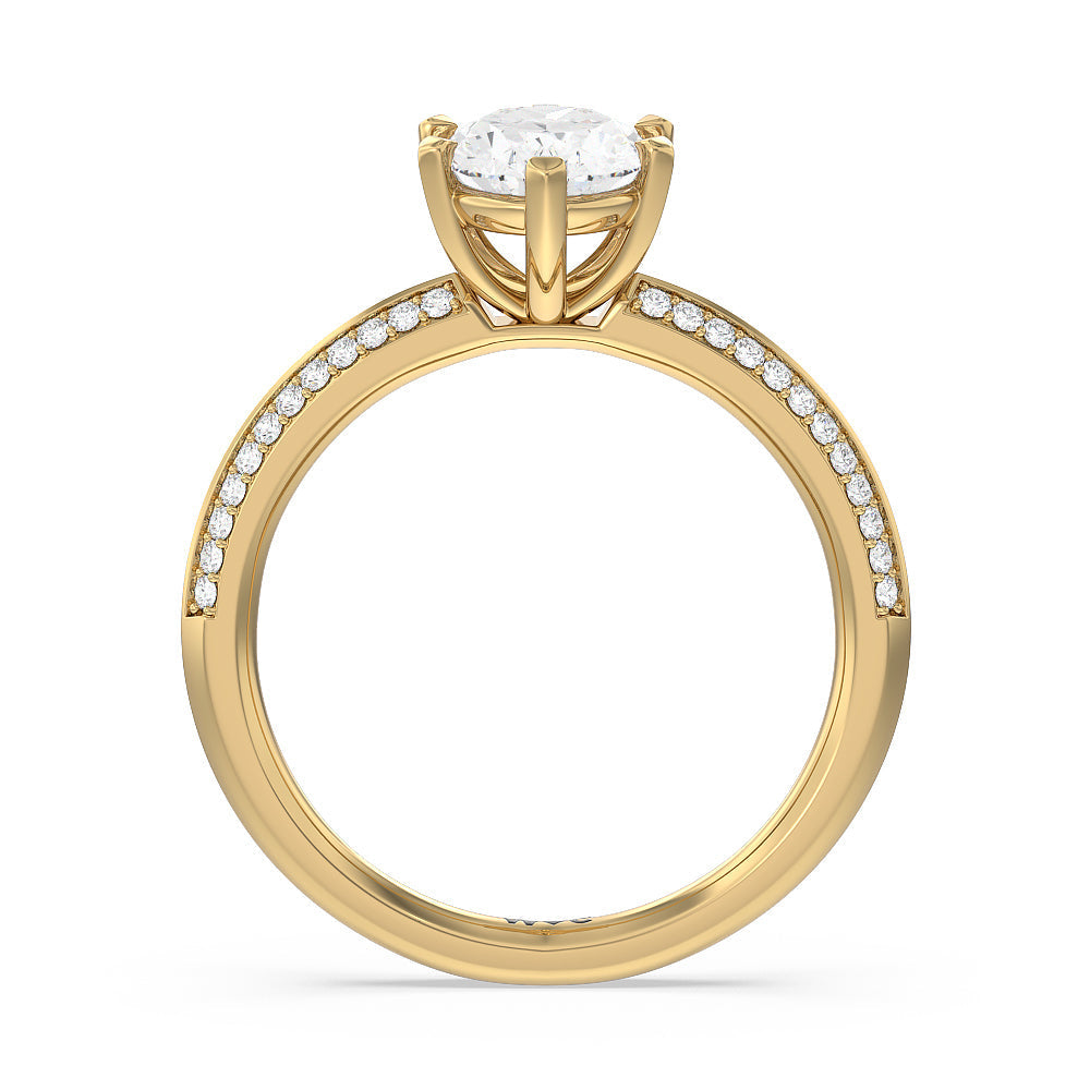 Fine Line 6 Claw Knife Edge Engagement Ring with Oval Cut Diamond in 14KT Yellow Gold view 2
