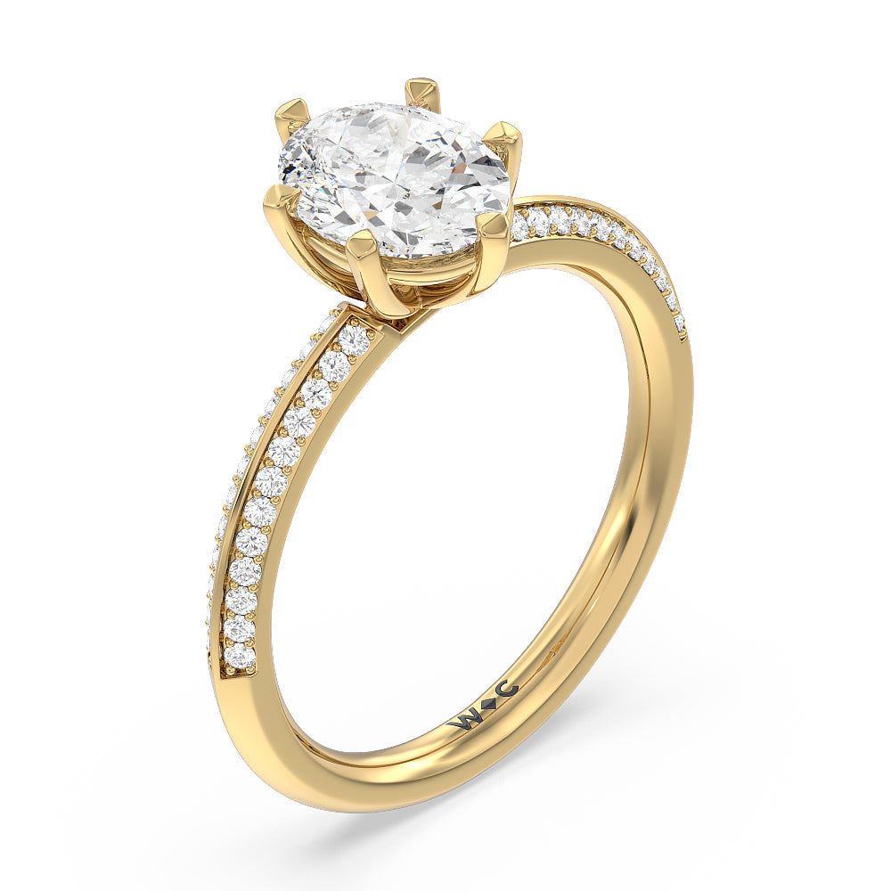 Oval Cut Fine Line 6 Claw Knife Edge Engagement Ring with Lab Grown Diamond in 14KT Yellow Gold view 3
