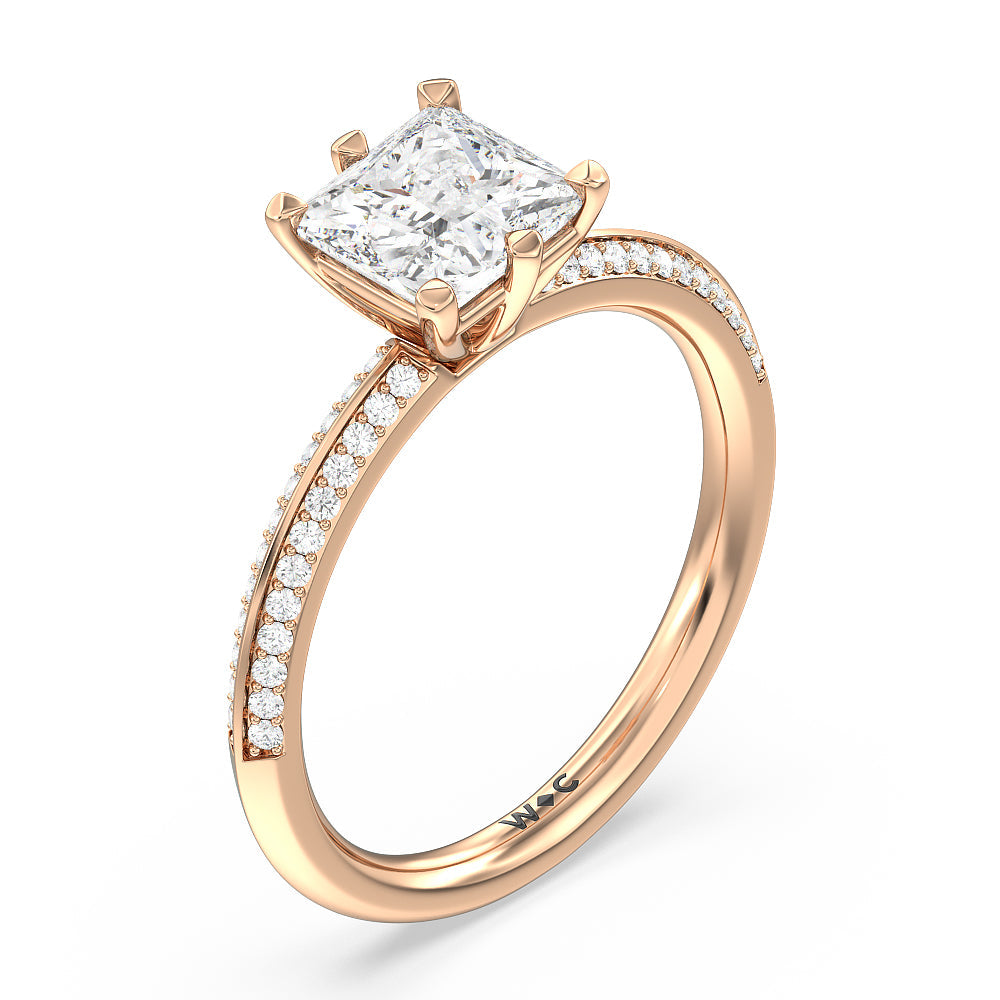 Fine Line 6 Claw Knife Edge Engagement Ring with Princess Cut Diamond in 14KT Rose Gold view 3
